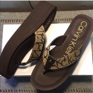 Calvin Klein brown platform sandals